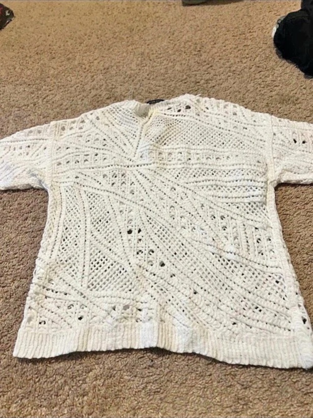 DKNY Short Sleeve Open Crochet Sweater Women'Small White Size Small